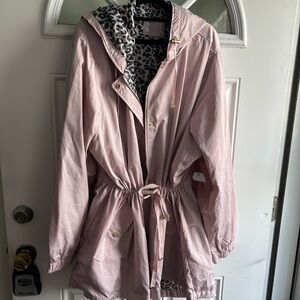 Blush Pink Hooded Jacket with Leopard Lining. XL Raincoat , Windbreaker S1